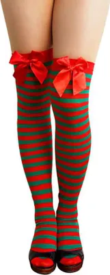 Produktbild von Oblique Unique Ringel Strumpfhose Overknee Schleifen geringelt gestreift - rot grün