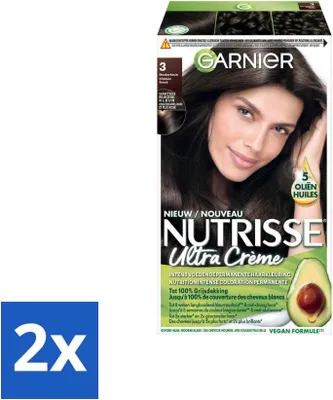 Imagen del producto de Garnier – Nutrisse Ultra Cream 3 – Tinte para el cabello – Castaña oscura – Cuidado intensivo – Coloración permanente – Pack ahorro – 2 unidades