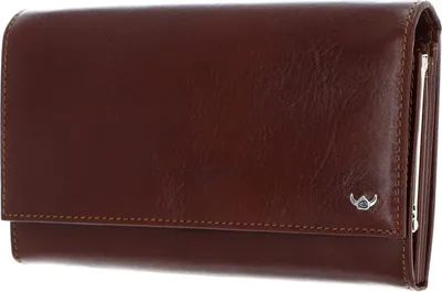 A brown leather wallet is shown against a white background.