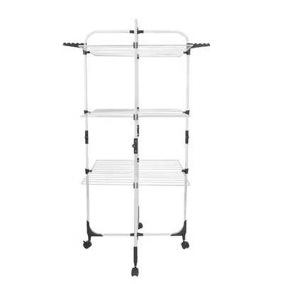 Produktbild von Grafner Wäscheständer Turm, 30 Meter Leinenlänge, mit Rädern, klappbar und platzsparend, 3 Etagen, 6 faltbare Flügel, rollbar und standfest, mobiler Turm Wäscheständer Trockenständer Trockenregal