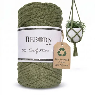 Immagine prodotto di Filo per macramè Cordy Mini da 3 mm, cordoncino di cotone da 250 g, morbido e resistente allo strappo, 162 Verde oliva
