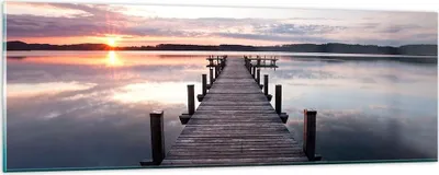 Produktbild von Bilder auf glas - Fußgängerbrücke See Sonnenuntergang Abend - 90x30cm - Glasbilder - Wandbilder - Kunstdruck - Wanddekoration aus Glas - Glas Bilder - Wandbild auf Glas - GAB90x30-2635