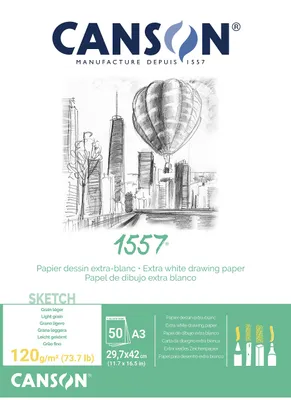 Immagine prodotto di Blocco da disegno Canson 1557 grana fine 120 g/m², 50 fogli - A3 incollato grana fine