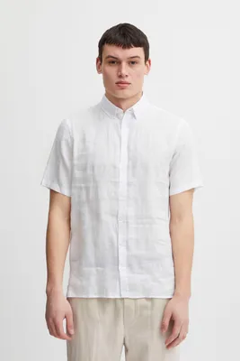 Image de CASUAL FRIDAY CFAnton Chemise pour homme en lin à manches courtes 100 % lin Col boutonné Couleur unie Coupe classique