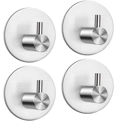 Produktbild von Selbstklebende Haken, 4 Stück, selbstklebende Haken, kein Bohren erforderlich, Handtuchhaken, Handtuchhalter, wasserdichte Edelstahl-Wandhaken für Badezimmer, Toilette, Küche (silber)