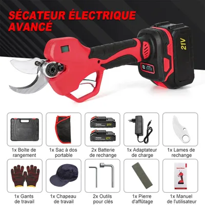 Immagine prodotto di Forbice elettrica da giardino - Potatore a batteria - Motore brushless - Capacità di taglio: 30 mm - 20 V - Ricaricabile - 2 batterie incluse