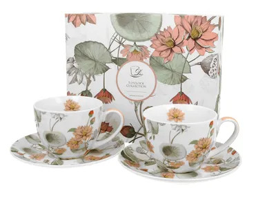 Produktbild von DUO FLORAL 2er-Set Tassen 250 ml YVONNE mit Untertassen, New Bone China Porzellan