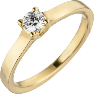Produktbild von Gr. 58 Damen Ring 585 Gold Gelbgold 1 Diamant Brillant 0,15 ct. Diamantring Solitär