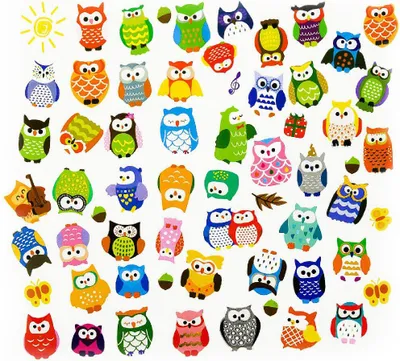 Produktbild von Oblique Unique 62 Eulen Sticker Aufkleber Set Deko Kinder