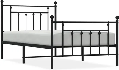 Zdjęcie produktu dla Metalowa rama łóżka z wezgłowiem i zanóżkiem, czarna, 100x190cm