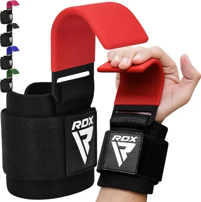 Produktbild von RDX Gewichtheberhaken-Gurte, Paar, rutschfester, gummibeschichteter Griff, 7 mm Neopren-gepolsterte Handgelenkbandage, Unterstützung für Powerlifting, Kreuzheben, Klimmzüge