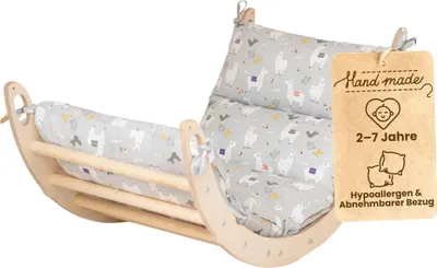 Produktbild von WoodsCraft - Kletterbogen mit Hypoallergen Kissen - Holz Klettergerüst Indoor - Holzwippe, Bogenwippe, Wippe - Montessori Kletterspielzeug