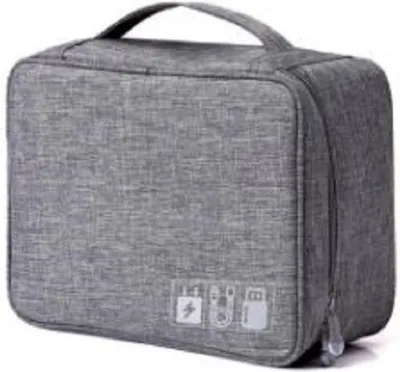 Image de Poche de rangement pour câbles – Organisateur de câbles – Sac de rangement pour chargeurs – Vacances – Voyages – Écouteurs – Gris
