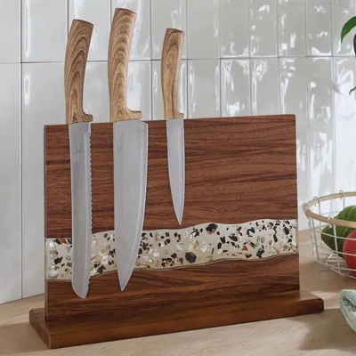 Produktbild von Messerblock magnetisch "Muscheln" Magnet-Messerhalter aus Holz (Akzazie), Epoxy & Muscheln, Magnetischer Messerblock ohne Messer