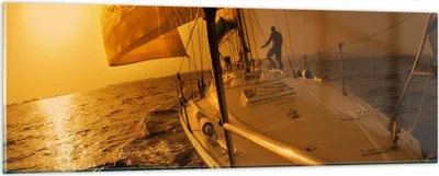 Produktbild von Bilder auf glas - Ozean Segelboot Yacht - 90x30cm - Glasbilder - Wandbilder - Kunstdruck - zum Aufhängen bereit - Wanddekoration aus Glas - Glas Bilder - Wandbild auf Glas - Einteilig - GAB90x30-0322