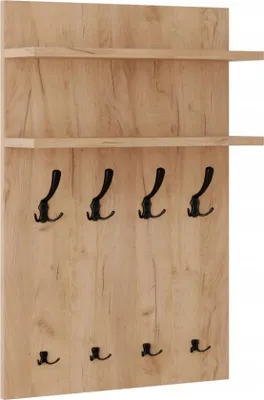 Obrázek produktu pro Moderní nástěnný věšák 90x60 police DĄB CRAFT černé úchyty