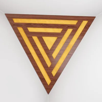 Immagine prodotto di Confezione da 2 – Bass trap per angoli del soffitto "Triangle-F" | Schiuma acustica piramidale con pannello HDF laminato e rivestimento in tessuto [SCIFI - Noce | Giallo]