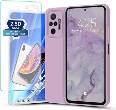 Produktbild von Hülle für Xiaomi Redmi Note 10 Pro mit 9H Displayglas Displayschutz Plus Case Cover Bumper Silikon Softgrip Schutzhülle Farbe: Lila