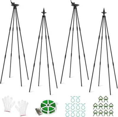 Immagine prodotto di Obelisco per piante da giardino - Set di 4 obelischi da giardino per piante rampicanti con traliccio in metallo