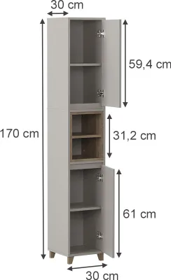 Produktbild von Hochschrank Vicco Elnor Greige 30 x 170 cm mit 2 Türen, Model 56619