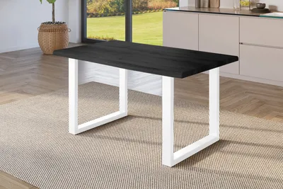 Produktbild von Refurbished Möbelretoure Esstisch 120x80 cm Baumkante Holz Grau-Optik U-Gestell Metall weiß JULIUS