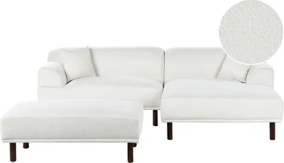 Produktbild von BELIANI Ecksofa mit Ottomane Weiß aus Bouclé Linksseitig 3-Sitzer Gepolstert mit Holzbeinen Minimalistischer Stil Stoffsofa Couch Wohnzimmermöbel