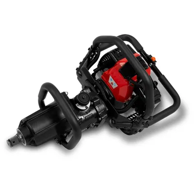 A product shot of a gasoline-powered impact wrench on a white background.