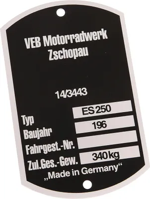 Immagine prodotto di Targhetta ES250  Germany per l'anno 196 (alluminio)***