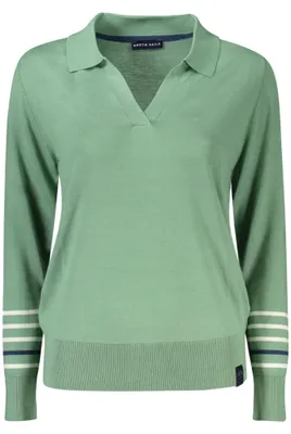 Produktbild von Damenpullover: Grünes Langarmshirt mit V-Ausschnitt & Kontrastdetails