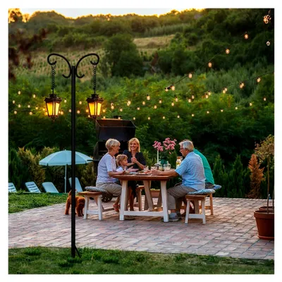 Produktbild von Schäferhaken für den Außenbereich, 2 Stück, 93 Zoll / 236 cm, verstellbar, für Laternen, Pflanzenkörbe, Solarleuchten, Hochzeiten, Schwarz