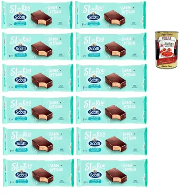 Produktbild von Riso Scotti Merendina Cioccolato, Snack mit Schokoladenüberzug, laktose- und milcheiweißfrei, 12x 264g, Jade Packung 8 Snacks à 33g + Italian Gourmet polpa 400g