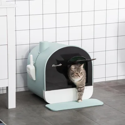 Produktbild von SUGIFT herausziehbare Schublade, Katzentoilette mit Deckel, Streufangmatte, Kunststoff, Grün  |  mit Streuschaufel  |  2,8 kg  |  43 x 44 x 47 cm