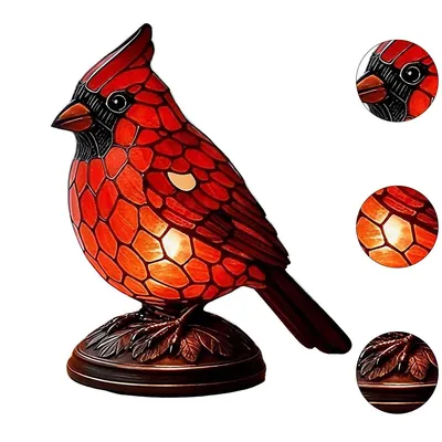 Produktbild von Rotfink-Tischlampe, rote Vogel-Lampe, Rotfink-Dekolampe aus Harz, ideal für Schlafzimmer, Wohnzimmer und Büro