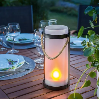 Produktbild von esotec Solarlaterne Jasmin mit Flammeneffekt GLAS METALL IP44 wetterfest 102099