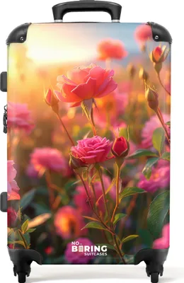 Produktbild von NoBoringSuitcases.com® Großer Koffer - Rosa Rosen bei Sonnenuntergang. - Kombinationsschloss TSA - Hartschalen Trolley 4 Rollen - 72 liter - Reisekoffer - 66 cmKoffer Mittelgroß 67x43x25 cm, 72L,
