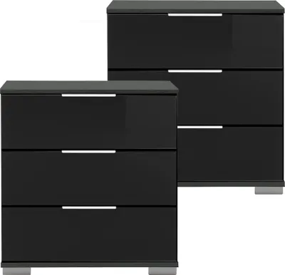 Produktbild von Schlafzimmer 2er Set Nachttisch Nachtschrank, auch für Boxspringbetten, in graphit mit schwarzem Glas ELSTRA-43, B/H/T ca. 52/58/38 cm