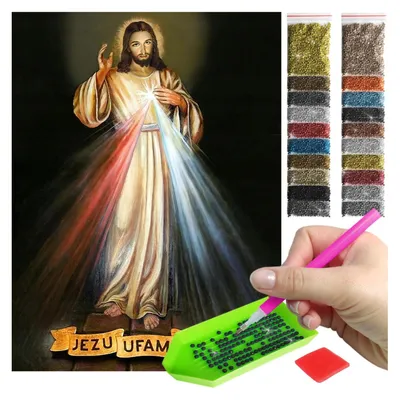 Zdjęcie produktu dla Haft diamentowy ARTULIO - Religijny obraz Jezusa Chrystusa - 30 x 40 cm - Diamond painting, Kompletny zestaw: mozaika + akcesoria