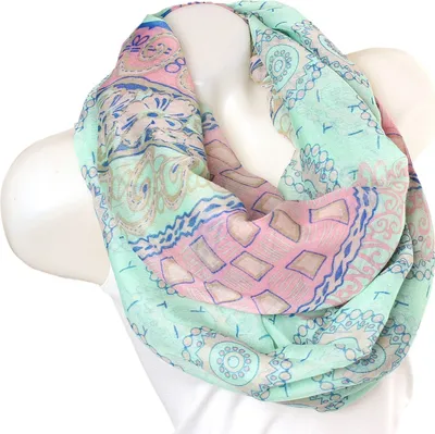 Produktbild von Glamexx24 Damen schal mit Mustermix im Blumendesign Ethno muster Langschal Loop Schlauchschal Tuch-Farbe: Hell grün rosa