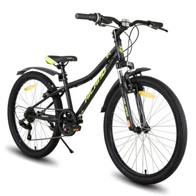 Produktbild von HILAND Climber 24 Zoll Kinderfahrrad Mountainbike mit Federgabel 7 Gang Shimano V-Bremse, Kinder MTB Jugend Mädchen, Schwarz