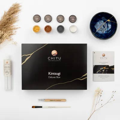 Obrázek produktu pro Sada na opravy Kintsugi: krabička - Zlato, stříbro a měď - Na biologické bázi - Bezpečné pro potraviny - Nejkompletnější a nejtrvanlivější sada