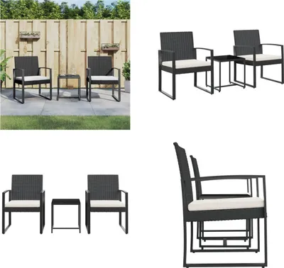 Produktbild von vidaXL 3 tlg. Garten Essgruppe mit Kissen Schwarz PP Rattan - Garten Essgruppe - Garten Essgruppen - Essgruppe - Essgruppe Terrasse