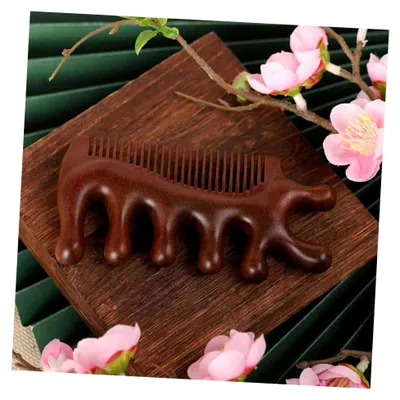 Produktbild von Holzkamm zur Kopfhautmassage mit fünf Fingern für Entspannung und Massageeffekt