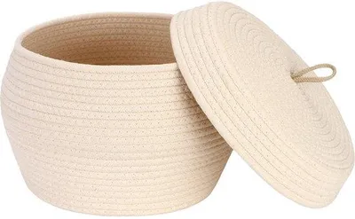 Image de Panier rond en corde de coton avec couvercle, 33 x 23 cm, couleur crème, boîte polyvalente