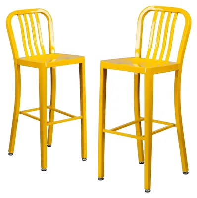 Produktbild von Barhocker mit vertikaler Schiefer-Rückseite für Innen- und Außenbereich, aus Metall, 76,2 cm hoch, 2er Set, Gelb