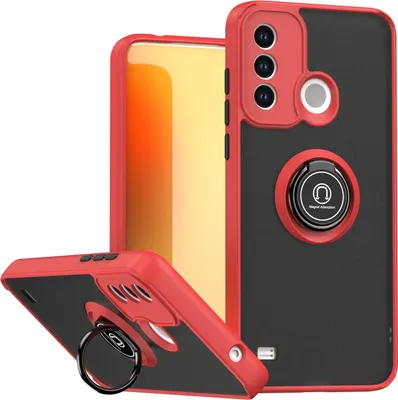 Produktbild von Hülle für ZTE Blade A53 Matte Transluzent TPU Stoßfest Schutzhülle mit Ring Halter Ständer Rot