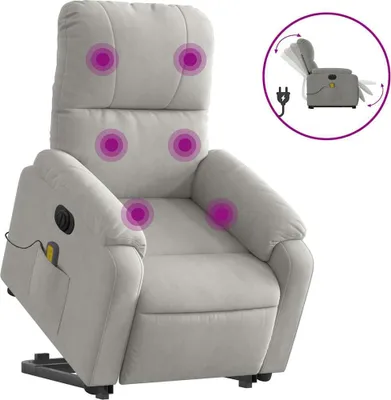 Imagen del producto de Sillón de masajes con ayuda para levantarse, eléctrico, color gris claro, tejido de microfibra