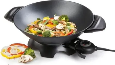 Obrázek produktu pro Elektrický wok, DOMO DO8708W, objem 5 l, průměr 35,5 cm, nepřilnavý povrch, černý