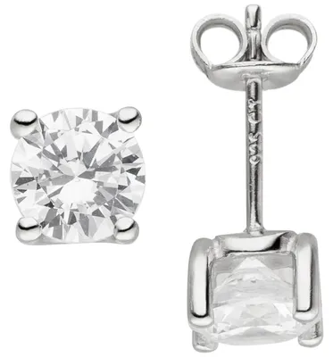 Produktbild von Sölitär Ohrstecker aus 925 Silber mit 2 Zirkonia weiß Ohrringe Ohrschmuck Damen