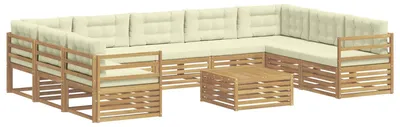 Produktbild von vidaXL Outdoor-Sofagarnitur mit Kissen 10 pcs Weiß und Creme Polyester