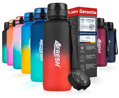 Productafbeelding van 4FRESH drinkfles van 1500 ml, gemaakt van Tritan – BPA-vrije waterfles van 1,5 liter met een eenvoudig te openen deksel, markeringen en een handige draaglus